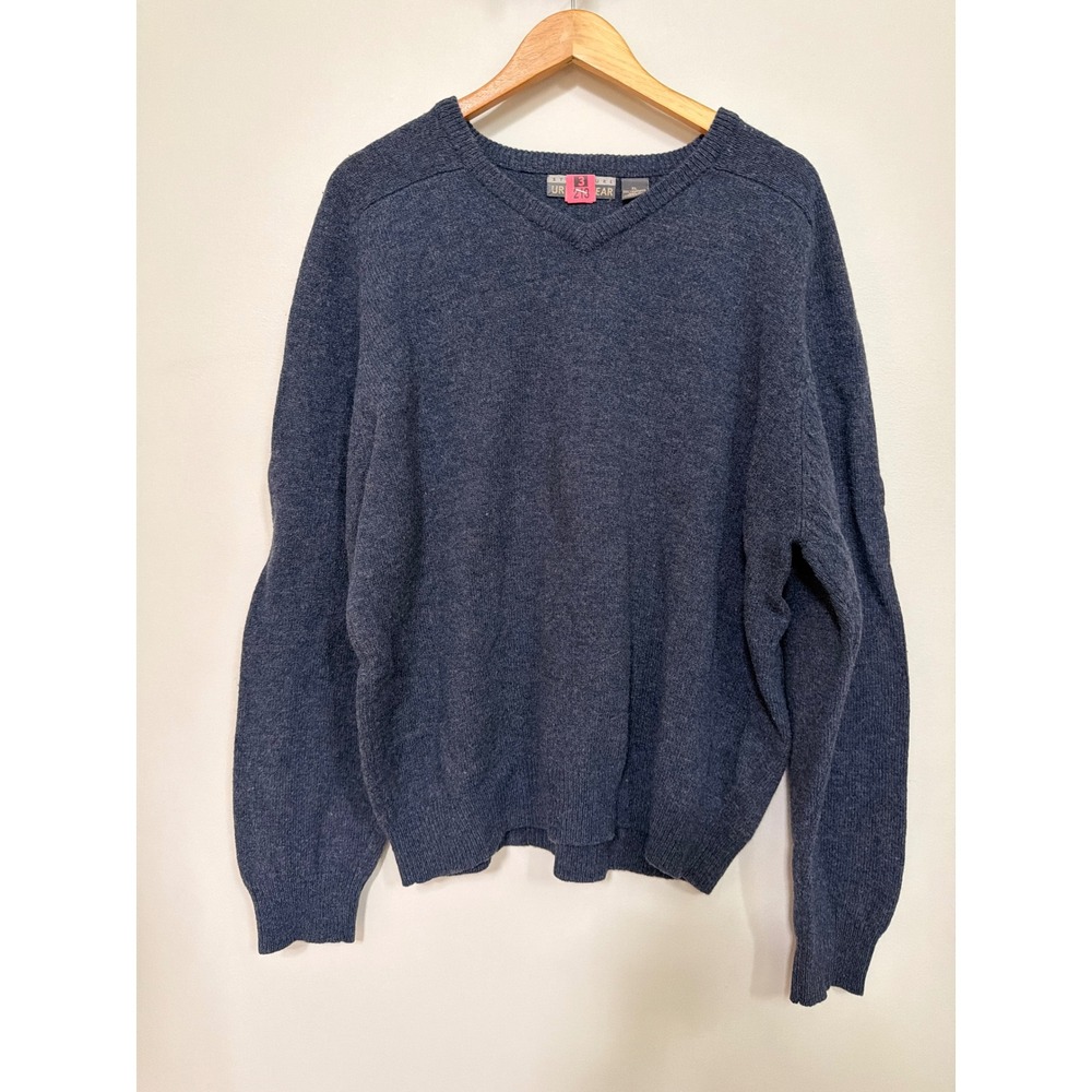 Vintage 90s 100% Wool Men's Sweater Size XL Navy Blue V-Neck Made in Hong Kong